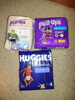3 NWT Huggies Pullups, Huggies Overnights, Pull-Ups Skin Essentials, 3T-4T